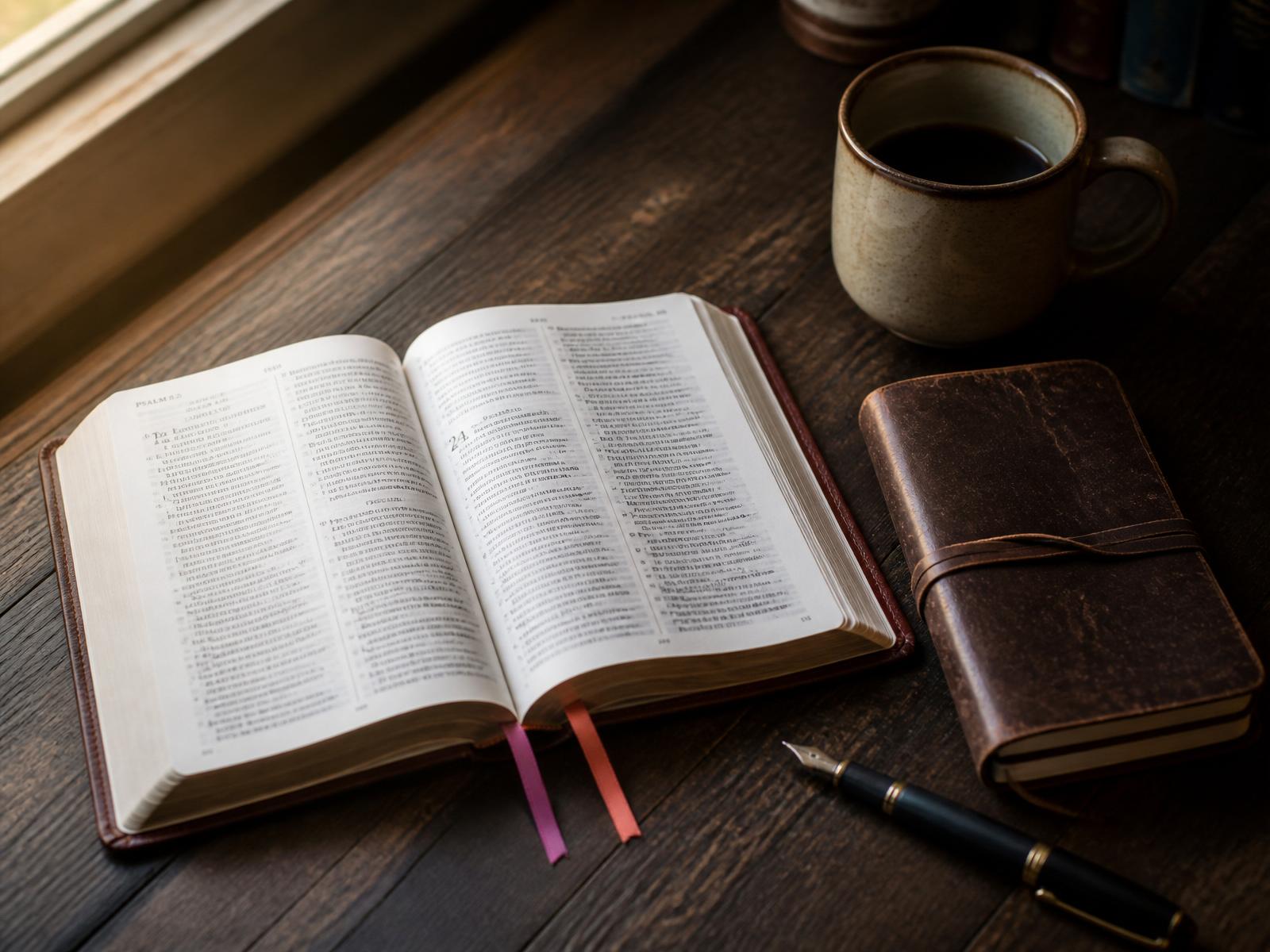 An older Black woman's hands turning the pages of a well-worn Bible in morning light.